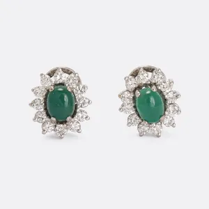 1980s Cabochon Emerald & Diamond Flower Earrings