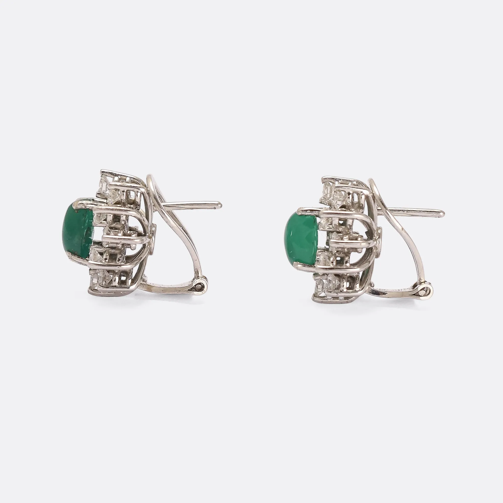 1980s Cabochon Emerald & Diamond Flower Earrings