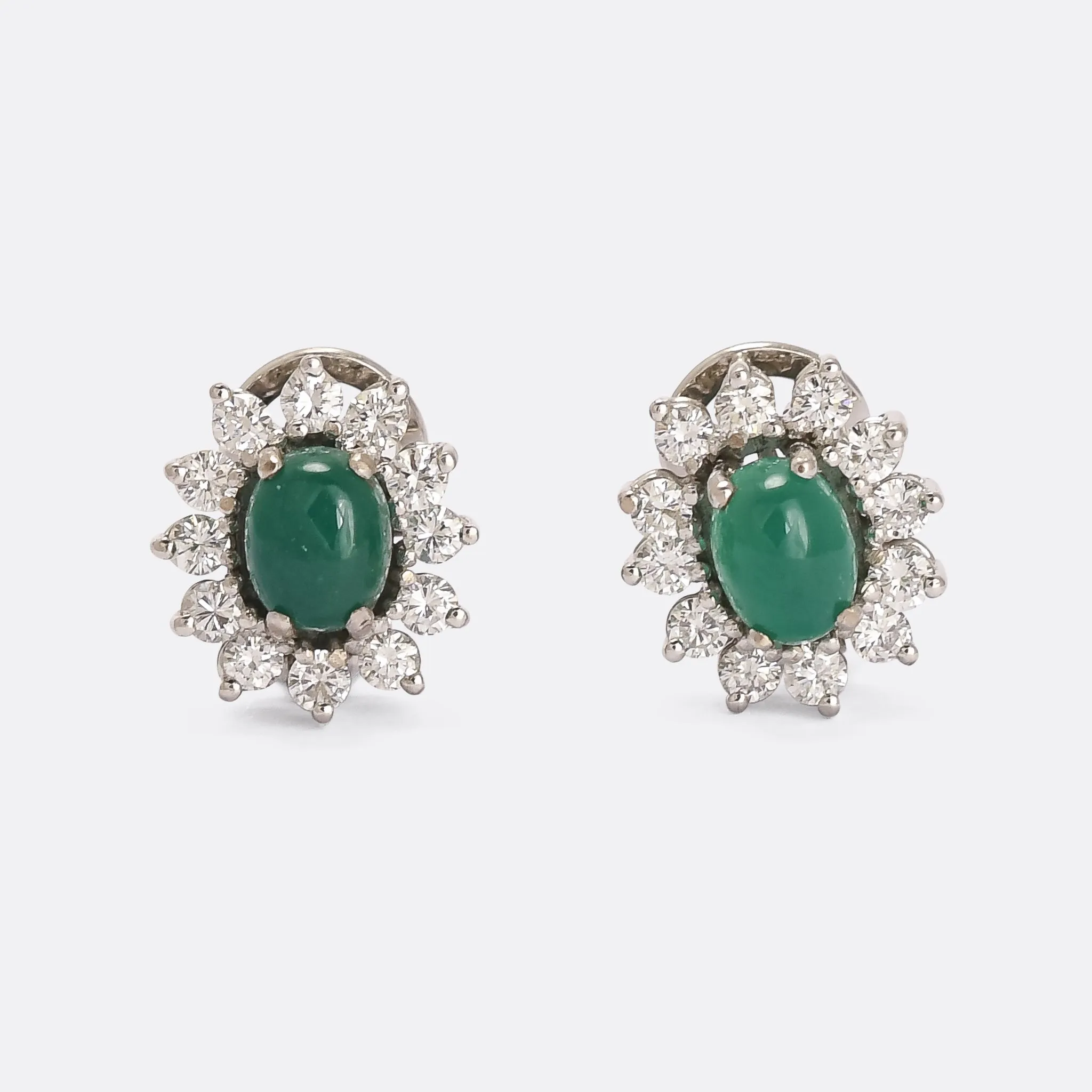 1980s Cabochon Emerald & Diamond Flower Earrings