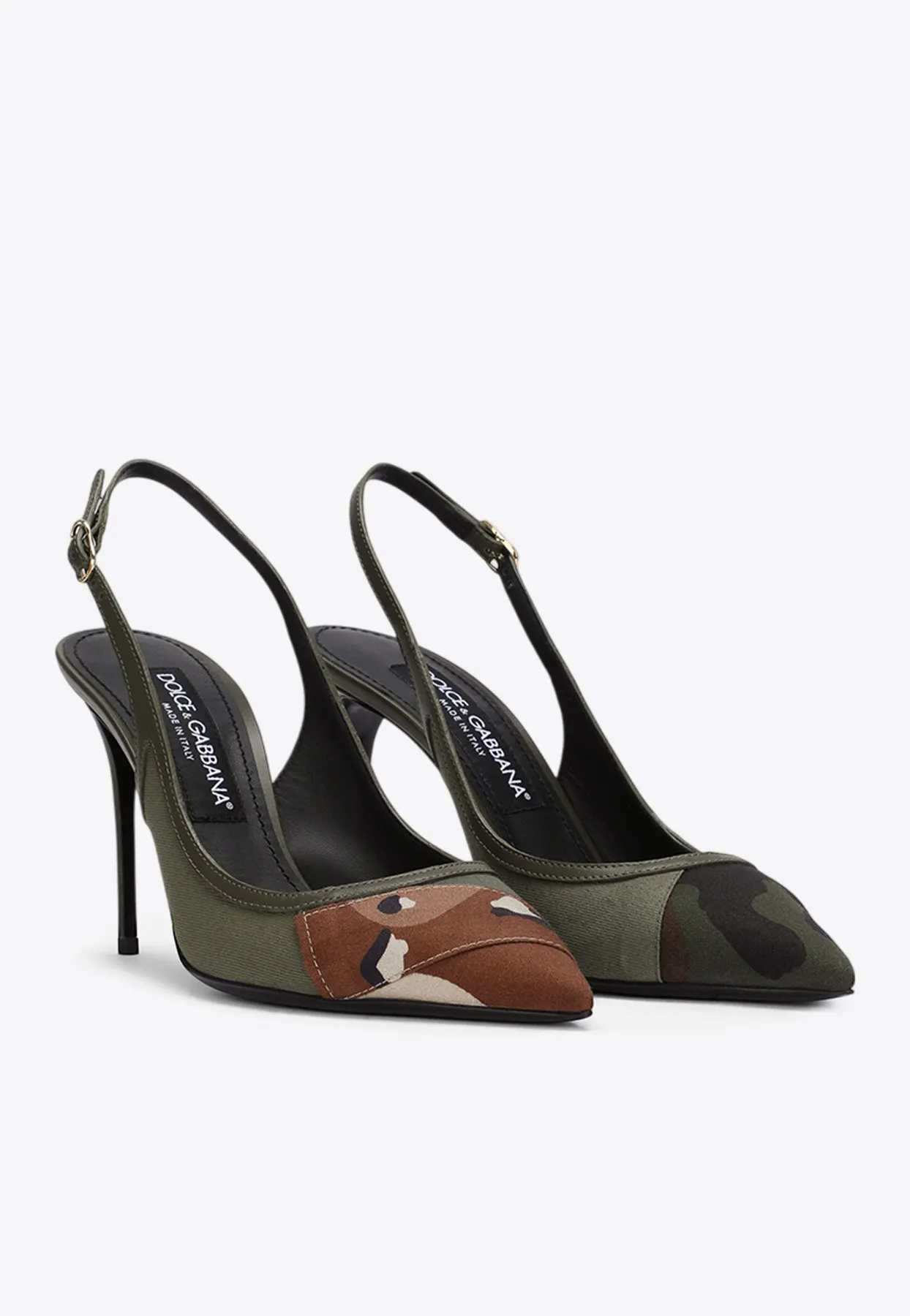 90 Camouflage Patchwork Slingback Pumps