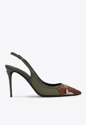 90 Camouflage Patchwork Slingback Pumps