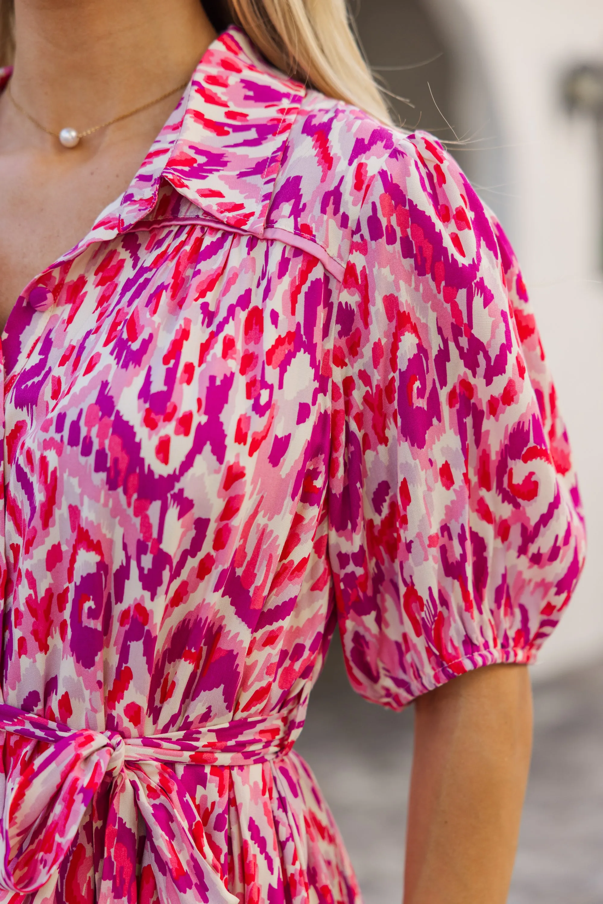 All Is Well Hot Pink Ikat Dress