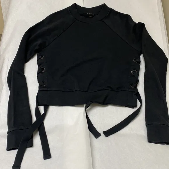 AllSaints Leti Cropped Sweatshirt in Black