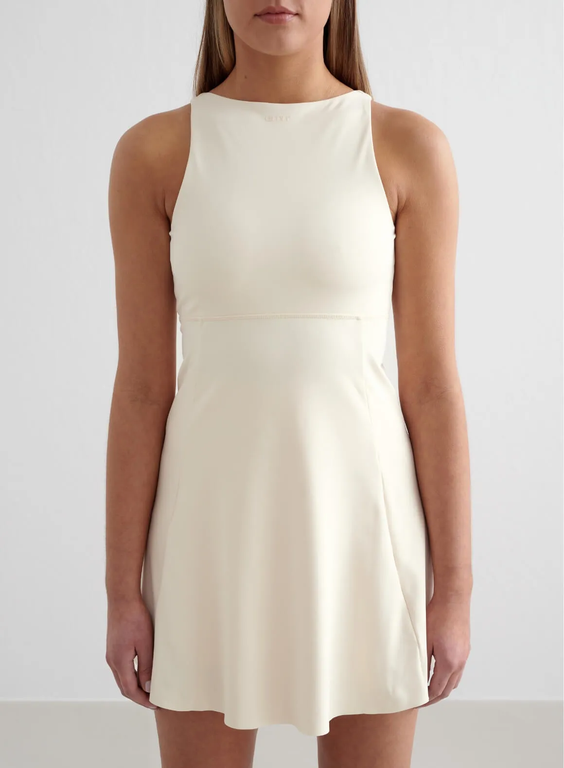 Almond White Sense High Neck Dress