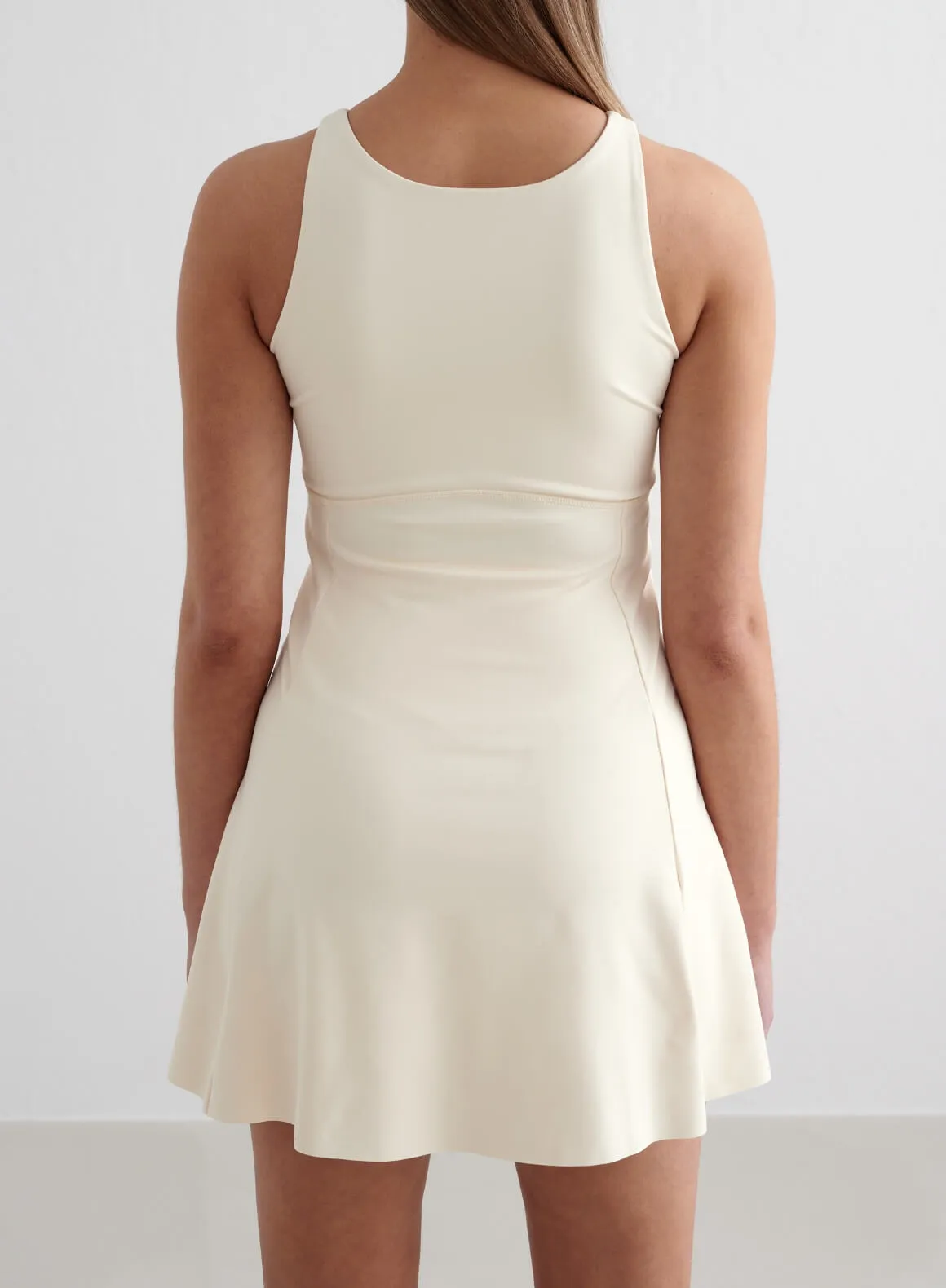 Almond White Sense High Neck Dress