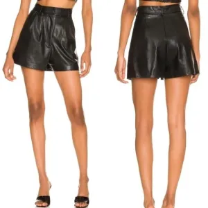 Amanda Uprichard Jane Faux Leather Black Shorts M