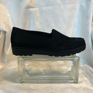 ARA DEWITT PINDOT PRINTED BLACK SUEDE LOAFER
