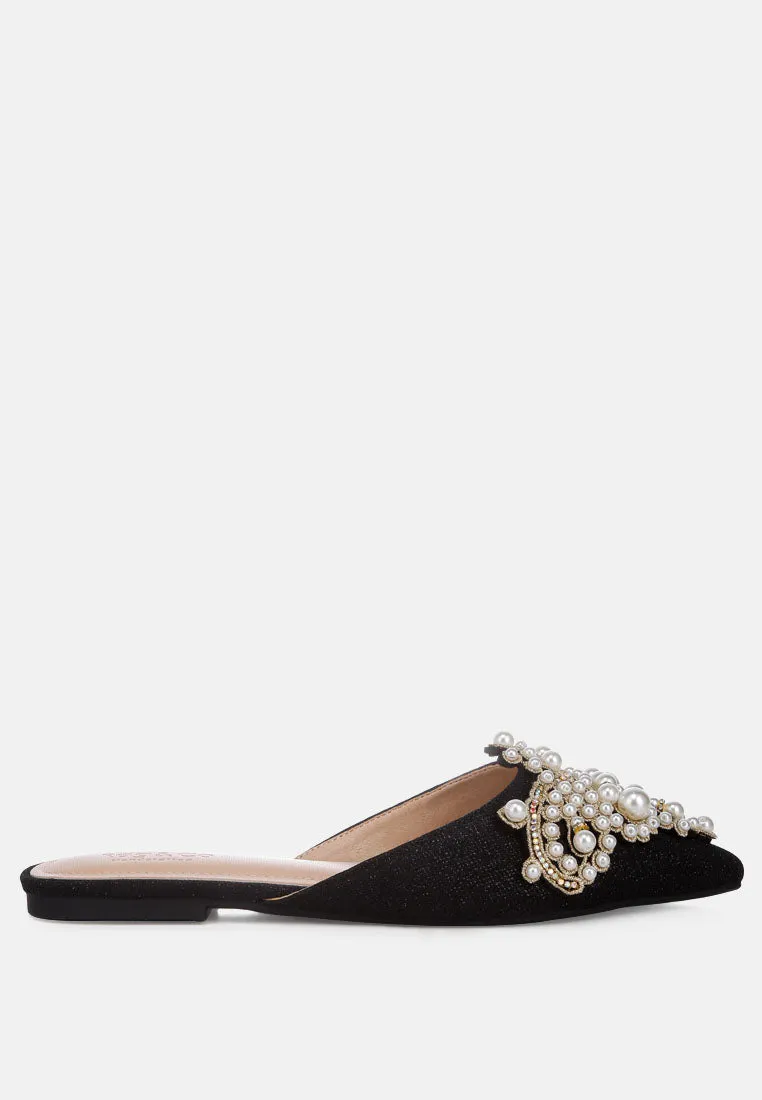 Astre Pearl Embellished Shimmer Mules By Ruw