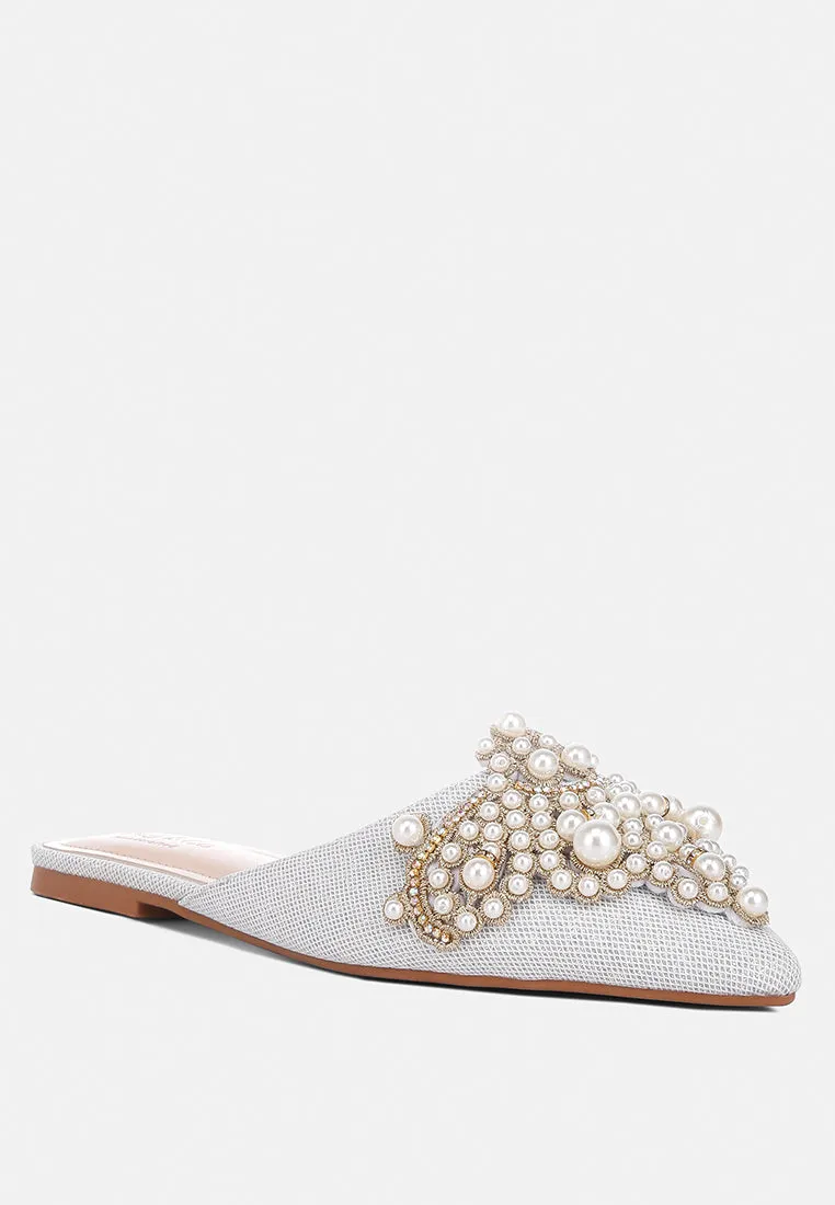 Astre Pearl Embellished Shimmer Mules By Ruw