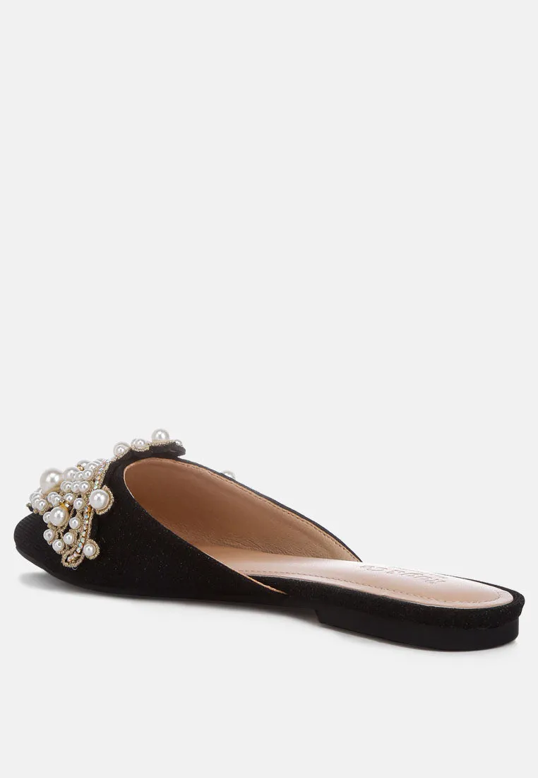 Astre Pearl Embellished Shimmer Mules By Ruw