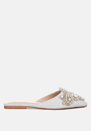 Astre Pearl Embellished Shimmer Mules By Ruw
