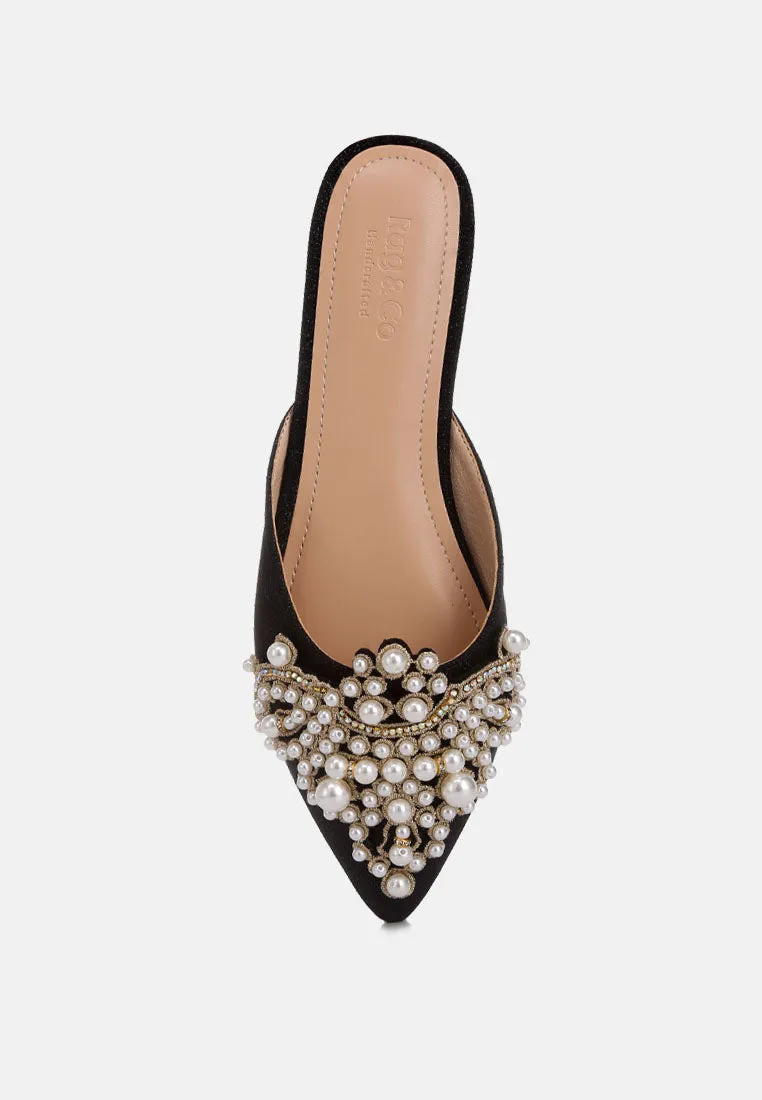 Astre Pearl Embellished Shimmer Mules By Ruw