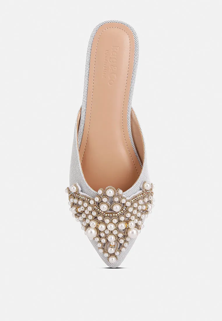 Astre Pearl Embellished Shimmer Mules By Ruw