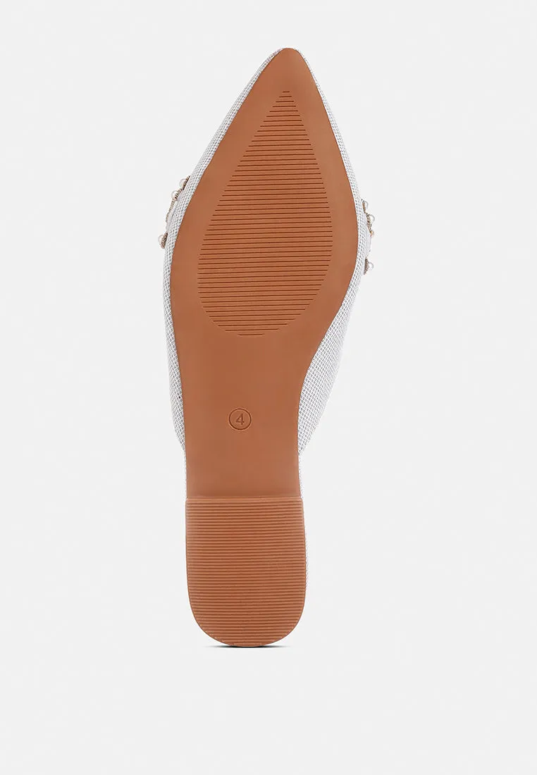 Astre Pearl Embellished Shimmer Mules By Ruw