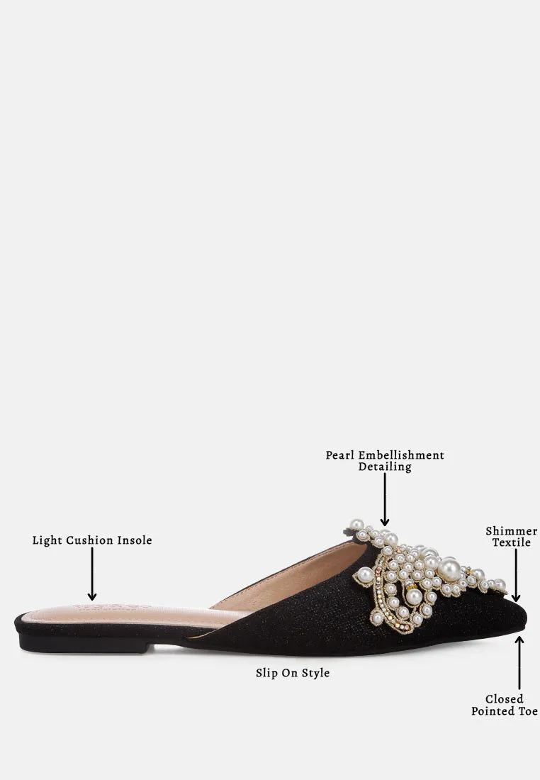 Astre Pearl Embellished Shimmer Mules By Ruw