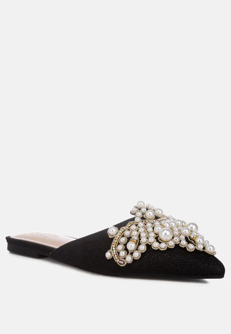 Astre Pearl Embellished Shimmer Mules By Ruw