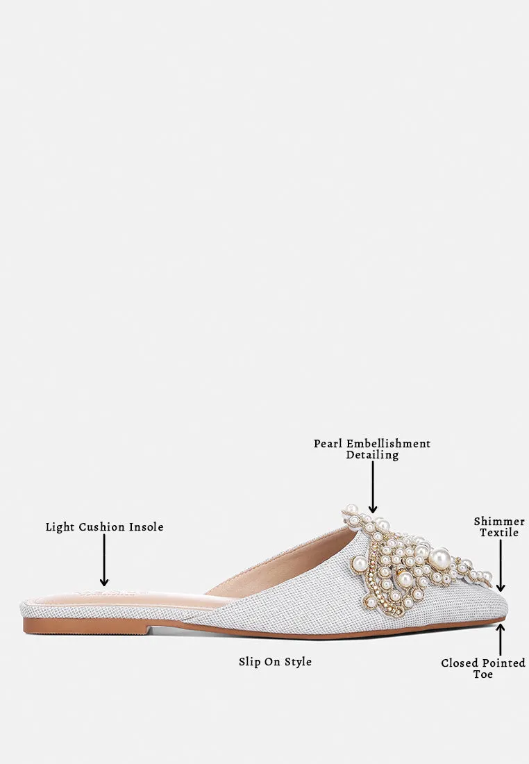Astre Pearl Embellished Shimmer Mules By Ruw