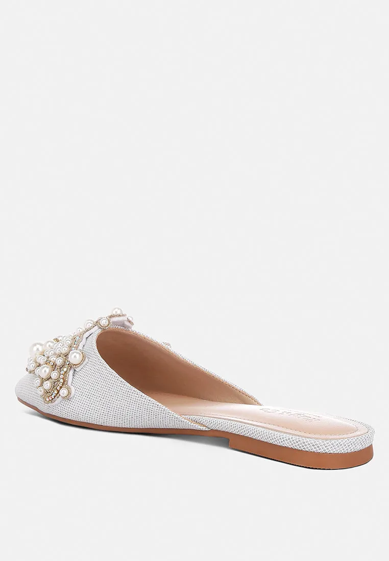 Astre Pearl Embellished Shimmer Mules By Ruw