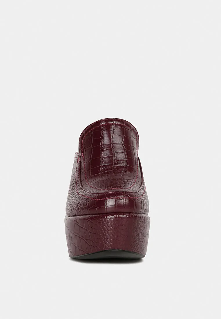 Bauhaus Croc Pattern Heeled Platform Mules By Ruw