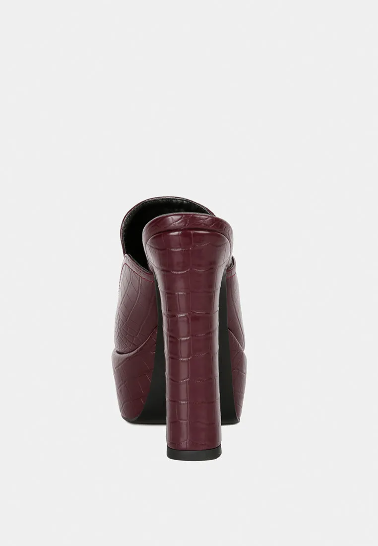 Bauhaus Croc Pattern Heeled Platform Mules By Ruw