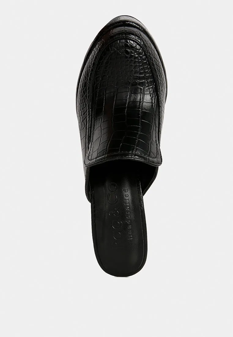 Bauhaus Croc Pattern Heeled Platform Mules By Ruw