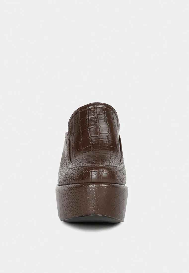 Bauhaus Croc Pattern Heeled Platform Mules By Ruw