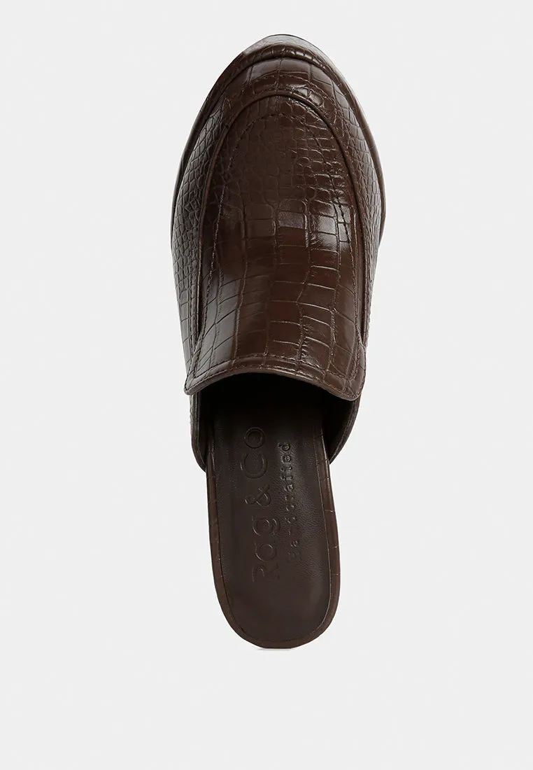 Bauhaus Croc Pattern Heeled Platform Mules By Ruw