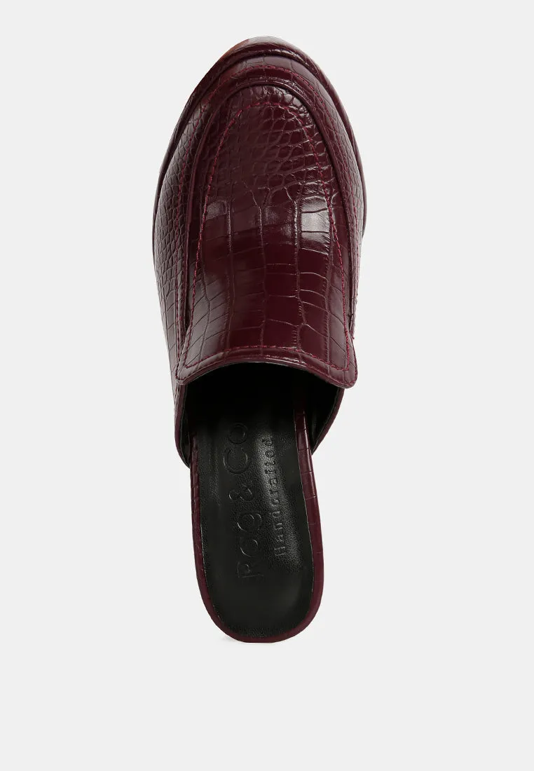 Bauhaus Croc Pattern Heeled Platform Mules By Ruw