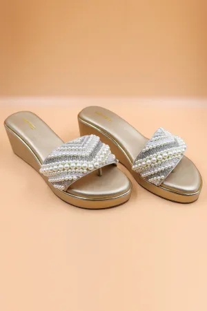 Bead Embellished Gold Wedges