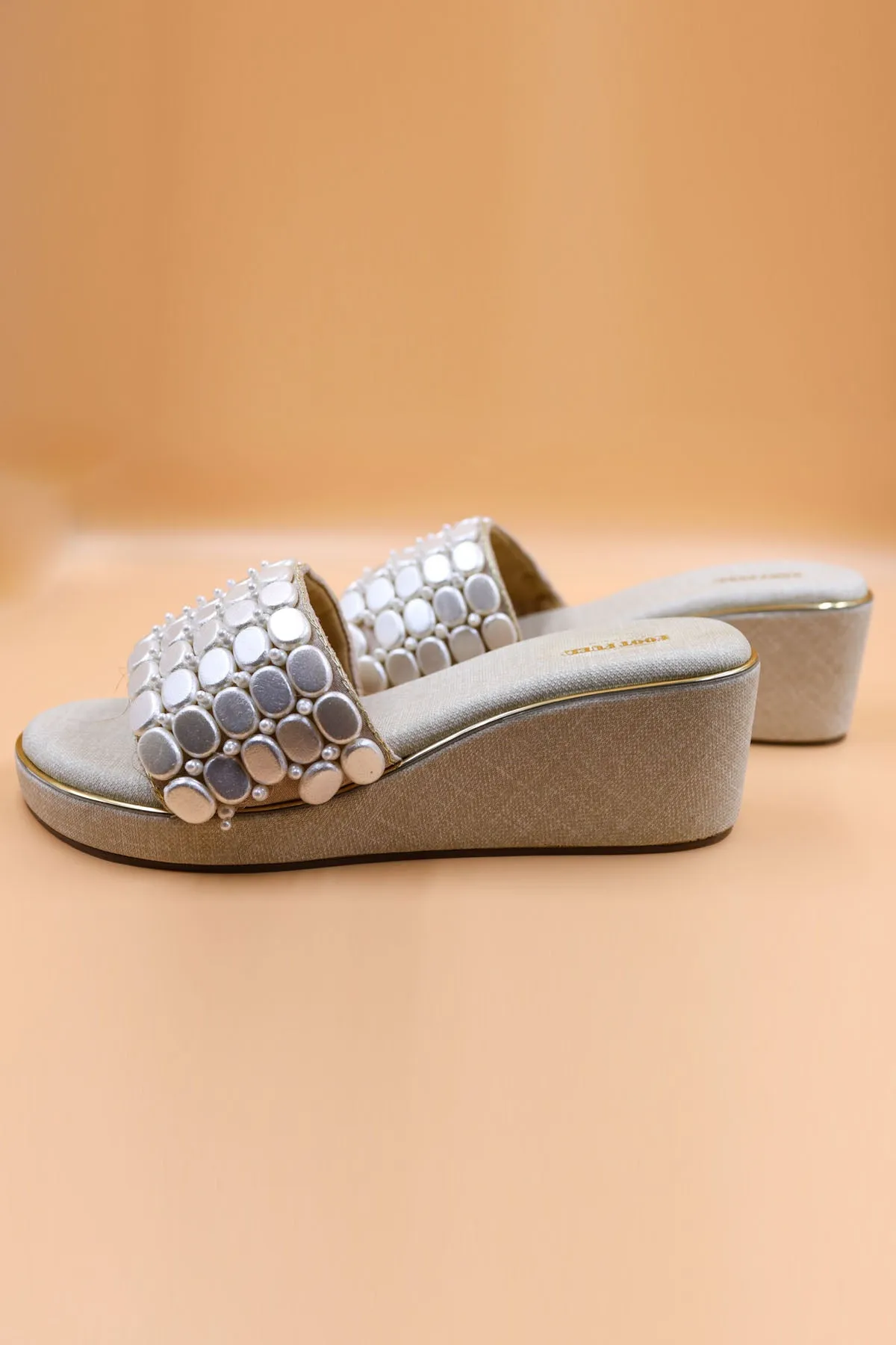Beige Embellished Zardosi Wedges
