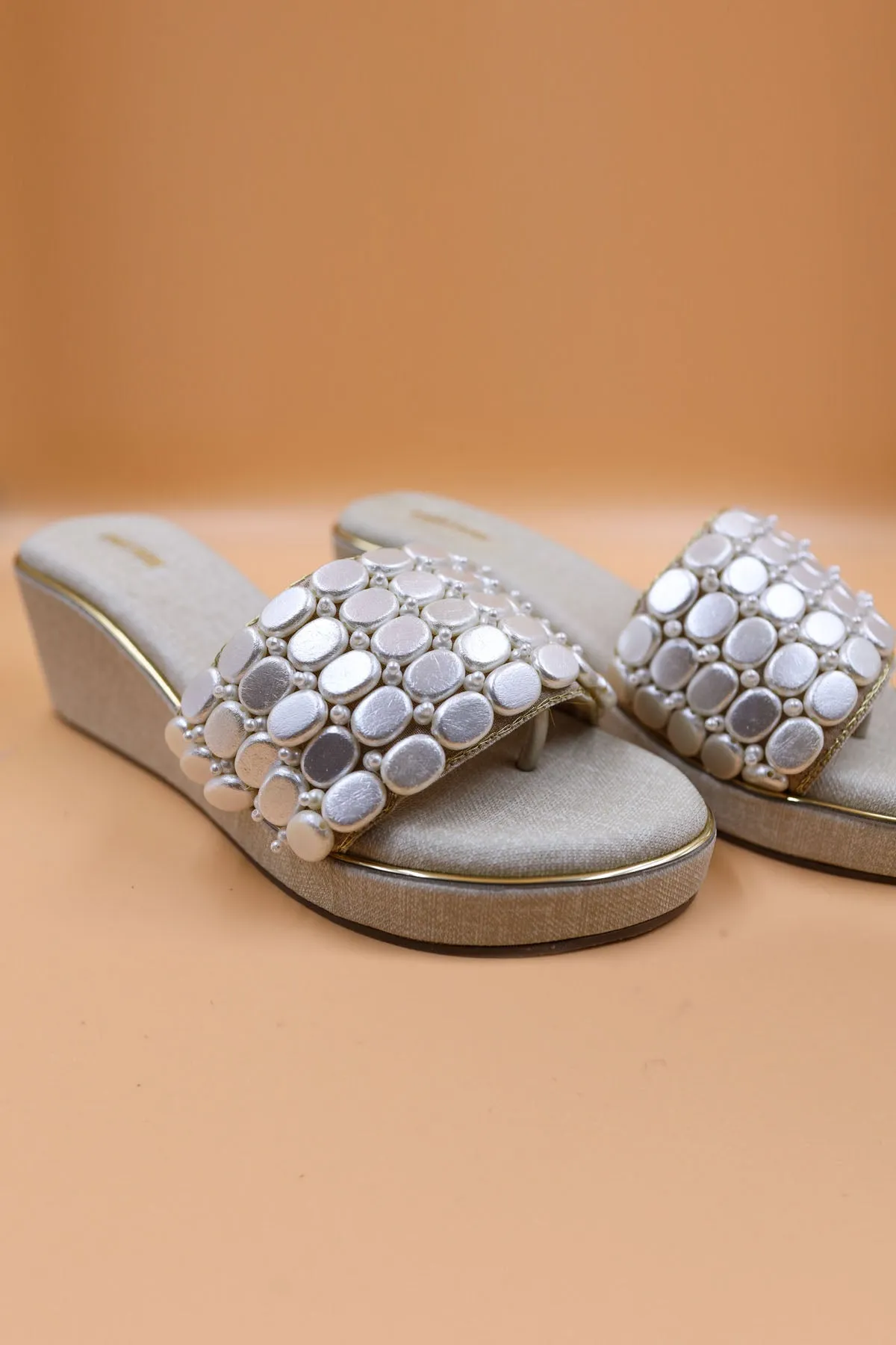 Beige Embellished Zardosi Wedges