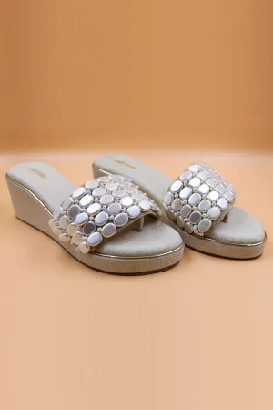 Beige Embellished Zardosi Wedges