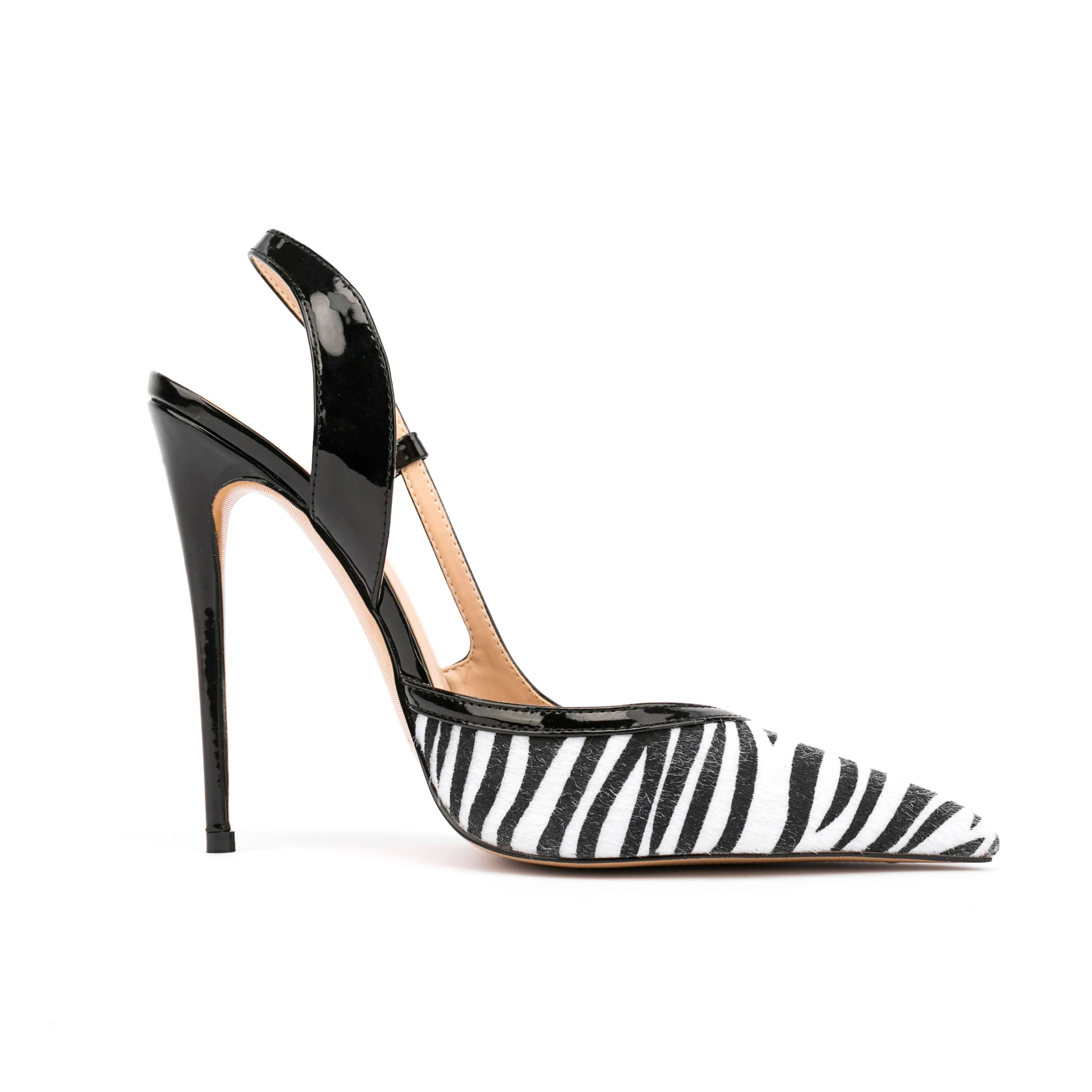 Black & White Zebra Buckle Slingback Stiletto Heel Pumps