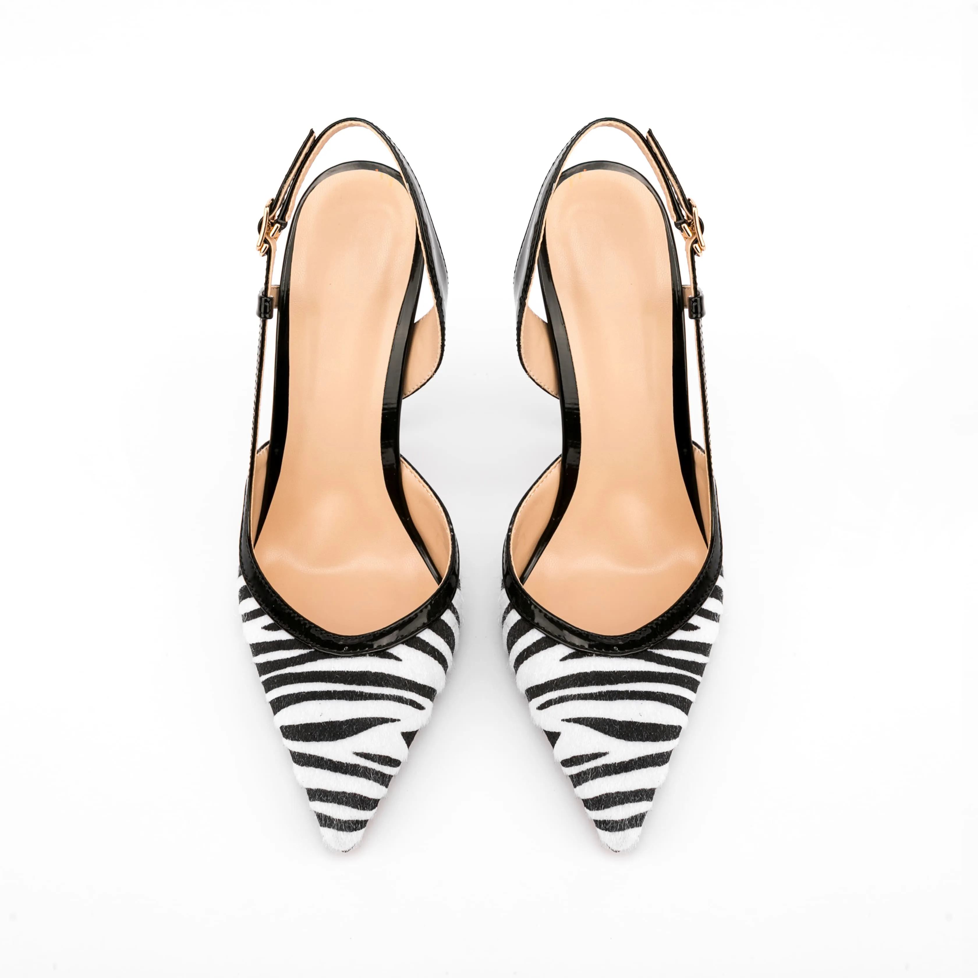 Black & White Zebra Buckle Slingback Stiletto Heel Pumps