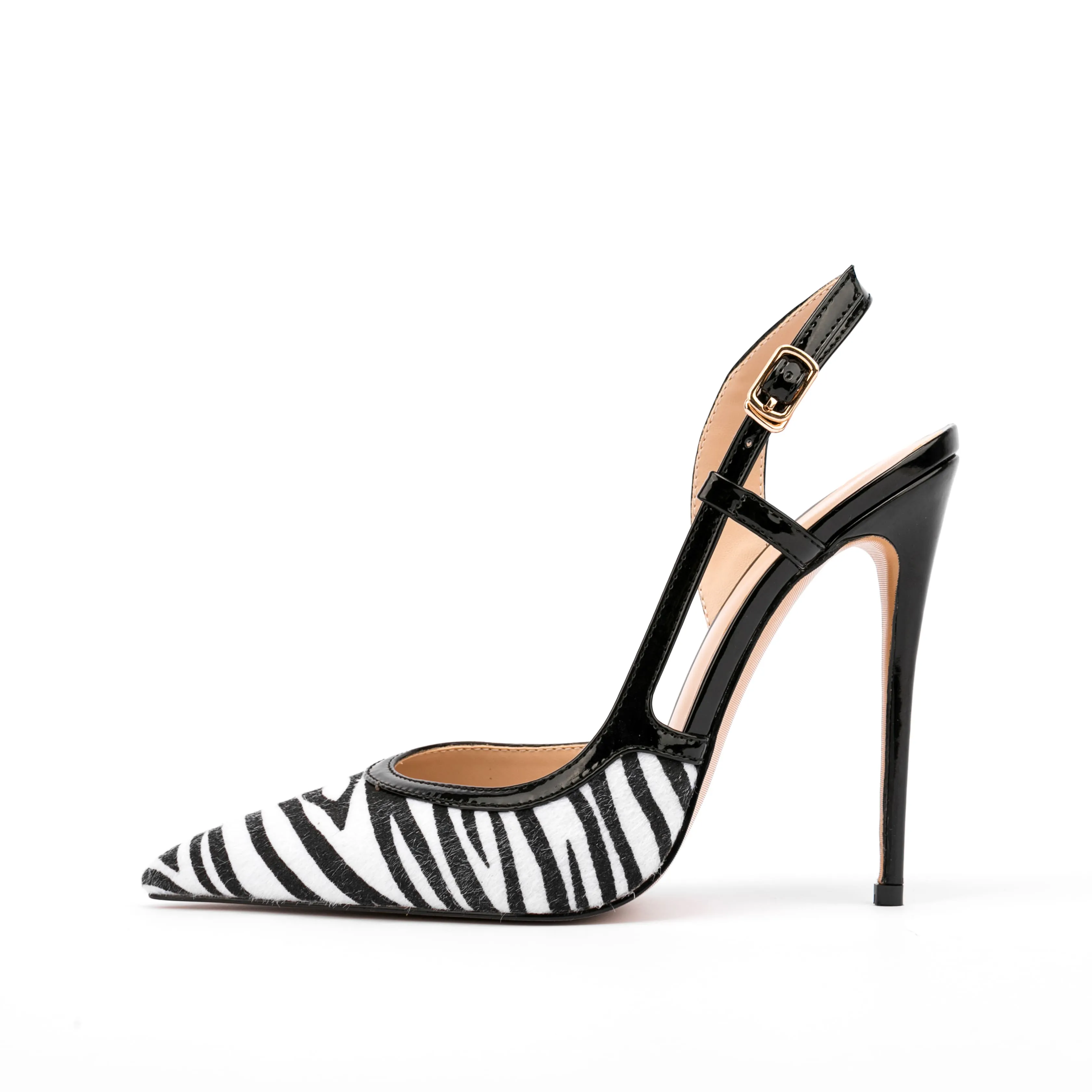 Black & White Zebra Buckle Slingback Stiletto Heel Pumps
