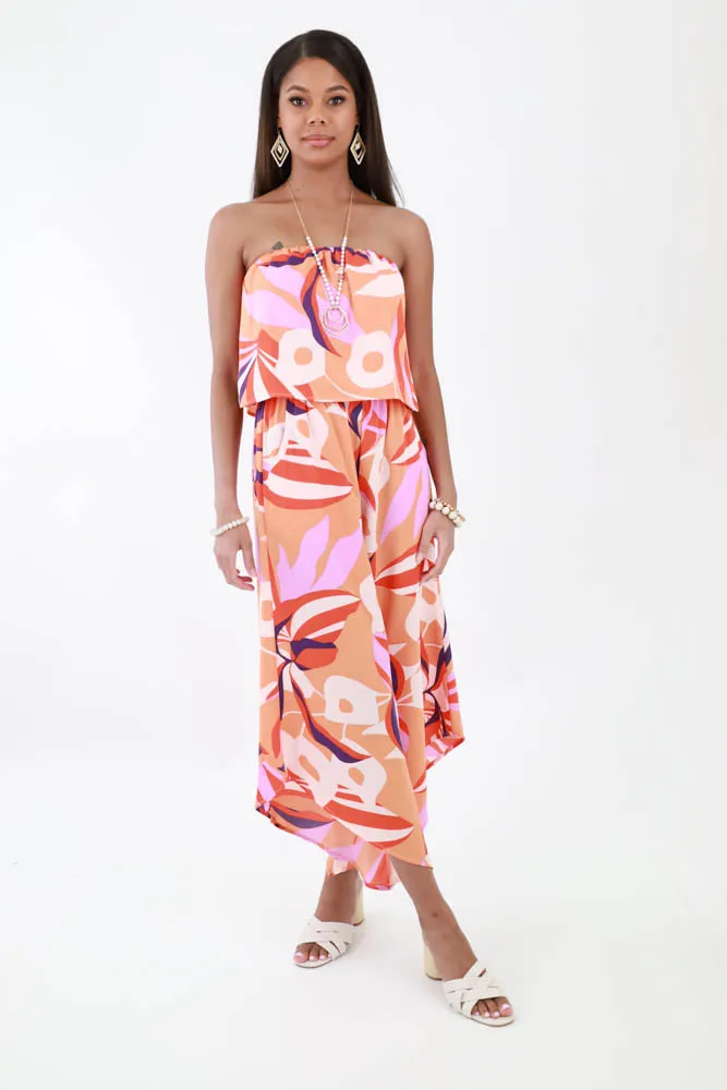 Blooming Lily Strapless Jumpsuit -Gray