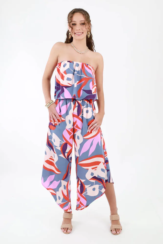 Blooming Lily Strapless Jumpsuit -Gray
