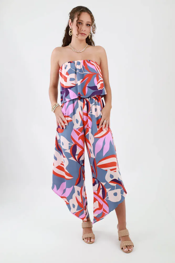 Blooming Lily Strapless Jumpsuit -Gray