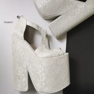 Bridal White Lace Mega Platform Wedges