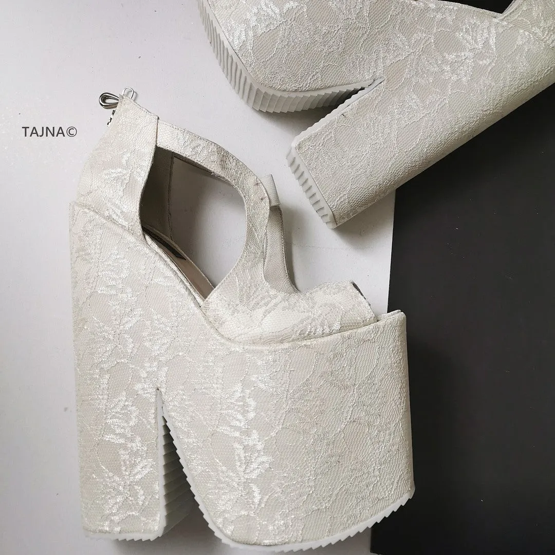 Bridal White Lace Mega Platform Wedges