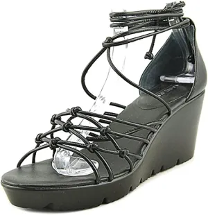 CHARLES DAVID Charles Vegas Black Smooth Strappy Wedge Sandals (7.5, Black Smooth)