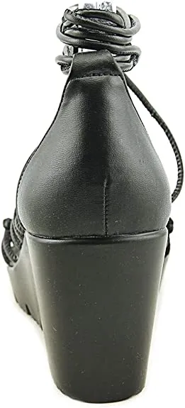 CHARLES DAVID Charles Vegas Black Smooth Strappy Wedge Sandals (7.5, Black Smooth)