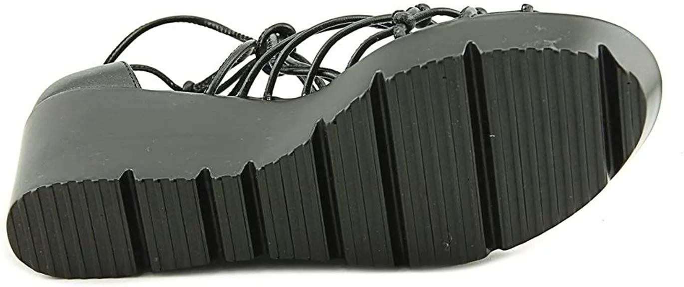CHARLES DAVID Charles Vegas Black Smooth Strappy Wedge Sandals (7.5, Black Smooth)