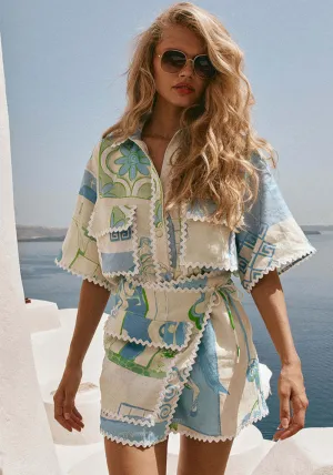Charming Lace-Printed Top and Matching Shorts Two-Piece Set for a Breezy, Boho-Inspired Look