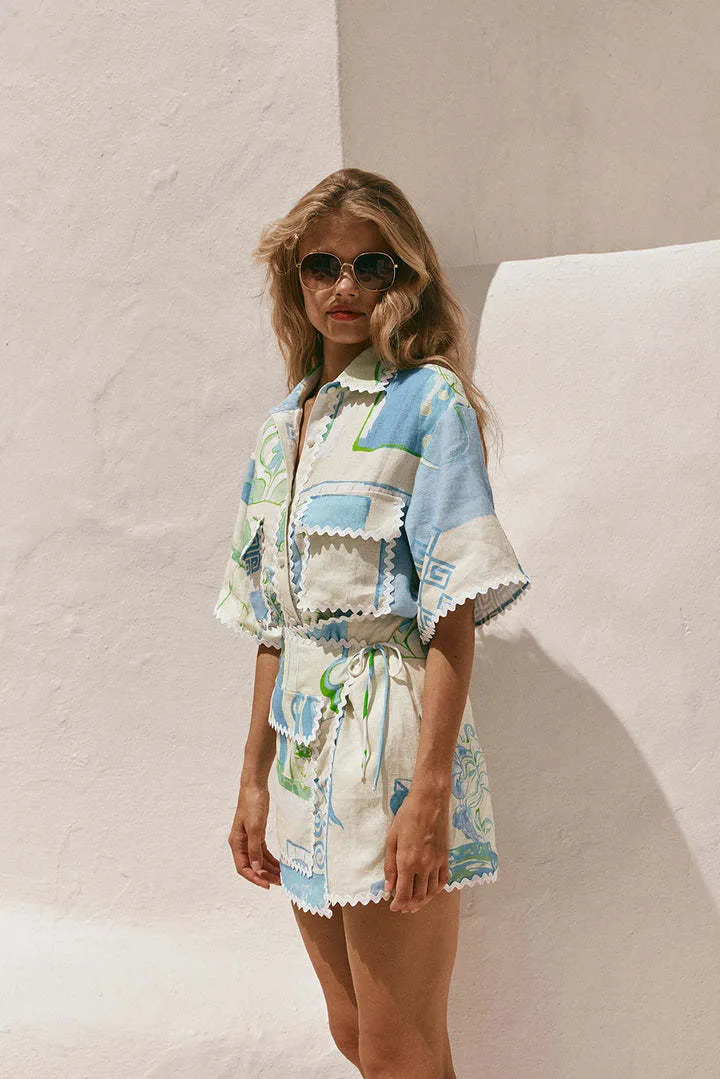 Charming Lace-Printed Top and Matching Shorts Two-Piece Set for a Breezy, Boho-Inspired Look