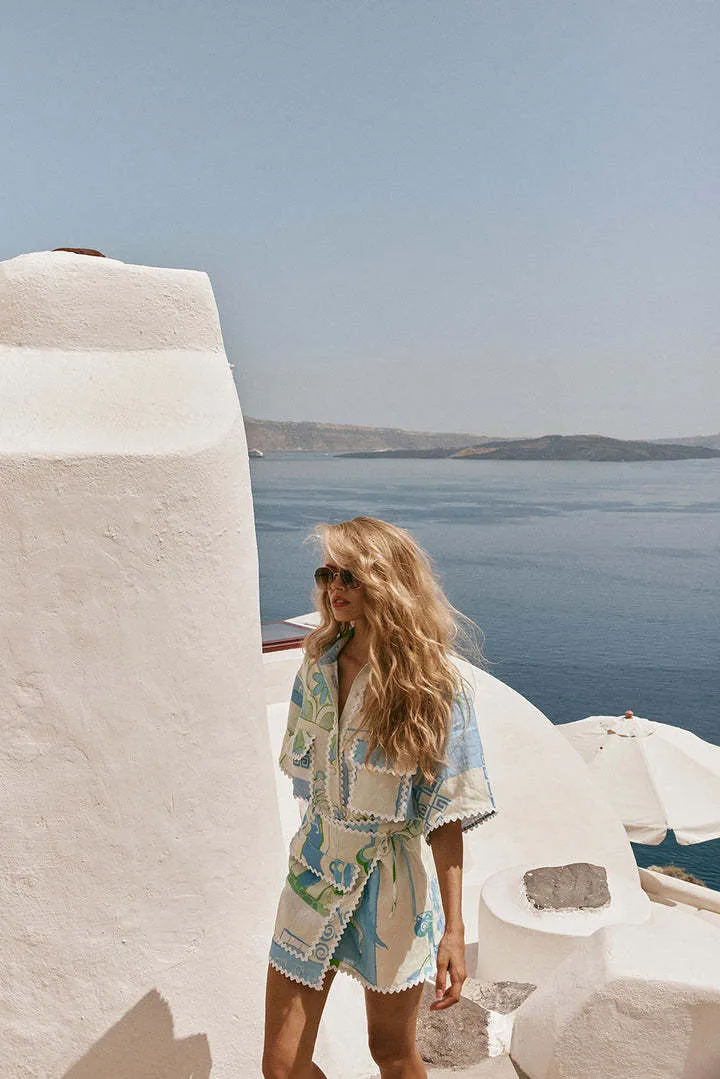 Charming Lace-Printed Top and Matching Shorts Two-Piece Set for a Breezy, Boho-Inspired Look