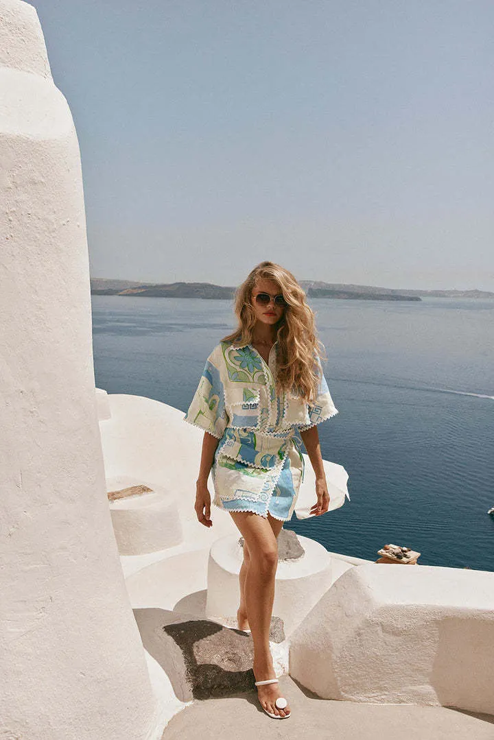Charming Lace-Printed Top and Matching Shorts Two-Piece Set for a Breezy, Boho-Inspired Look