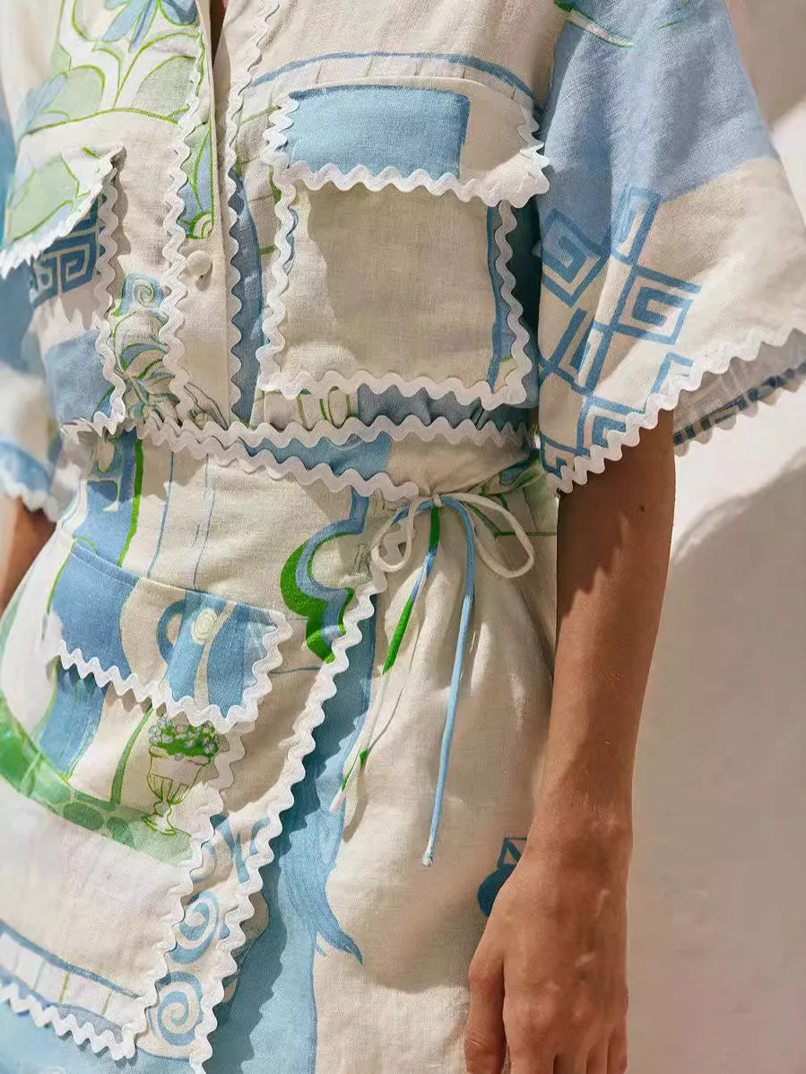 Charming Lace-Printed Top and Matching Shorts Two-Piece Set for a Breezy, Boho-Inspired Look