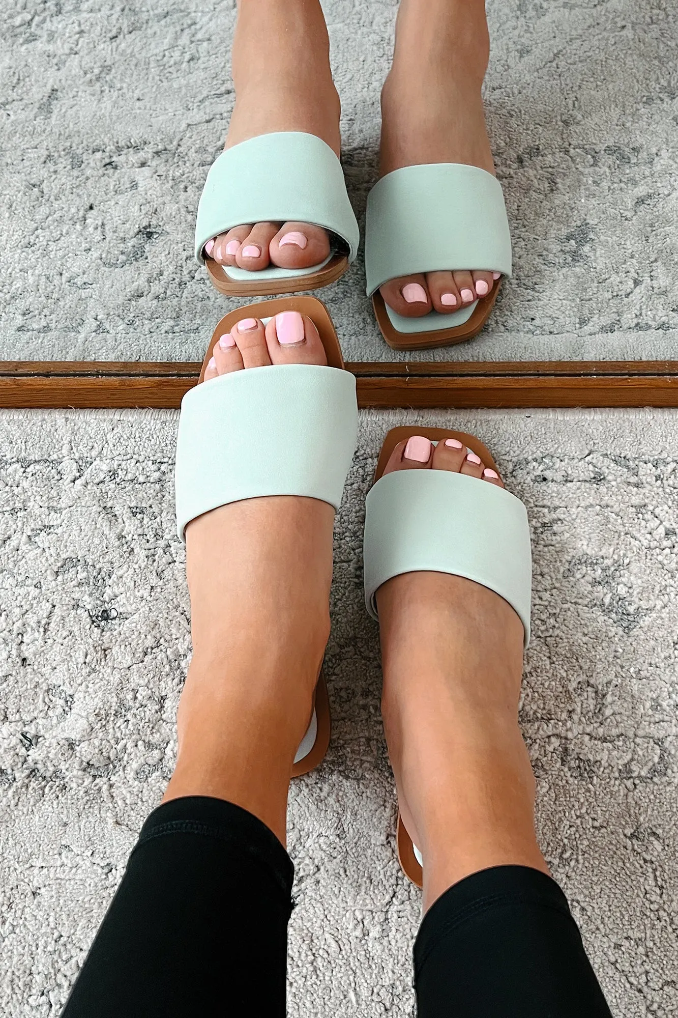 Chic Happens Square Toe Slide Sandals (Powder Blue)