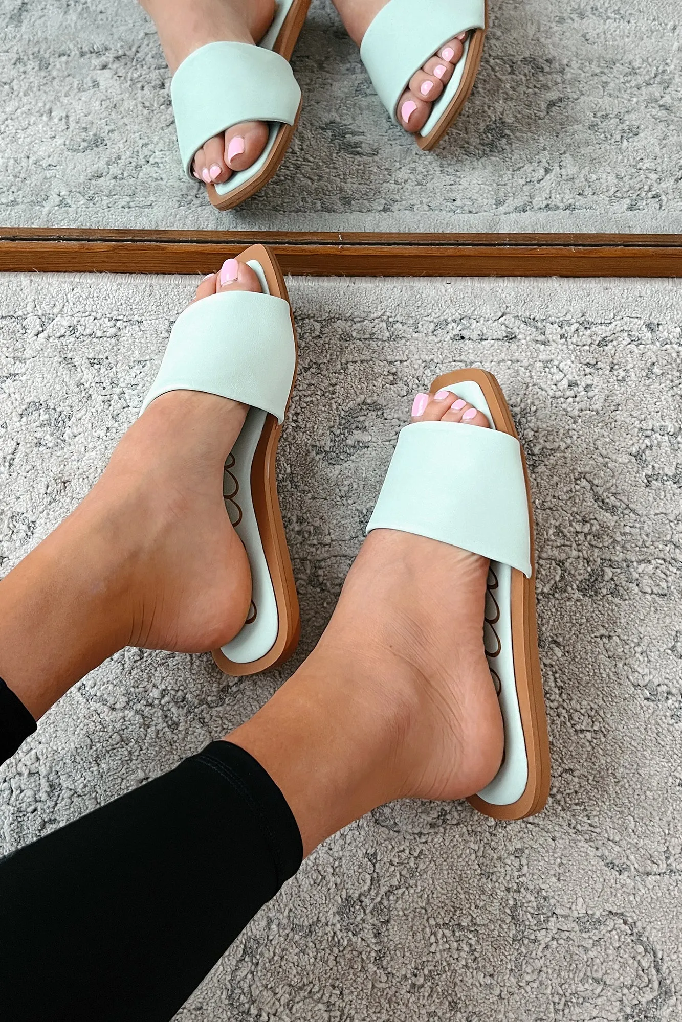 Chic Happens Square Toe Slide Sandals (Powder Blue)
